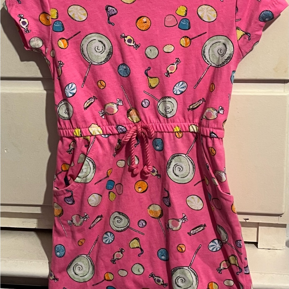 Kidgets Size 3t Hot Pink Candy Print Casual Dress with Tie Waist & Pockets